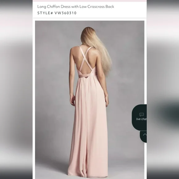 Vera Wang White Davids Bridal 20 Long Blush Dusty Rose Chiffon Dress Cross Back - Picture 14 of 15